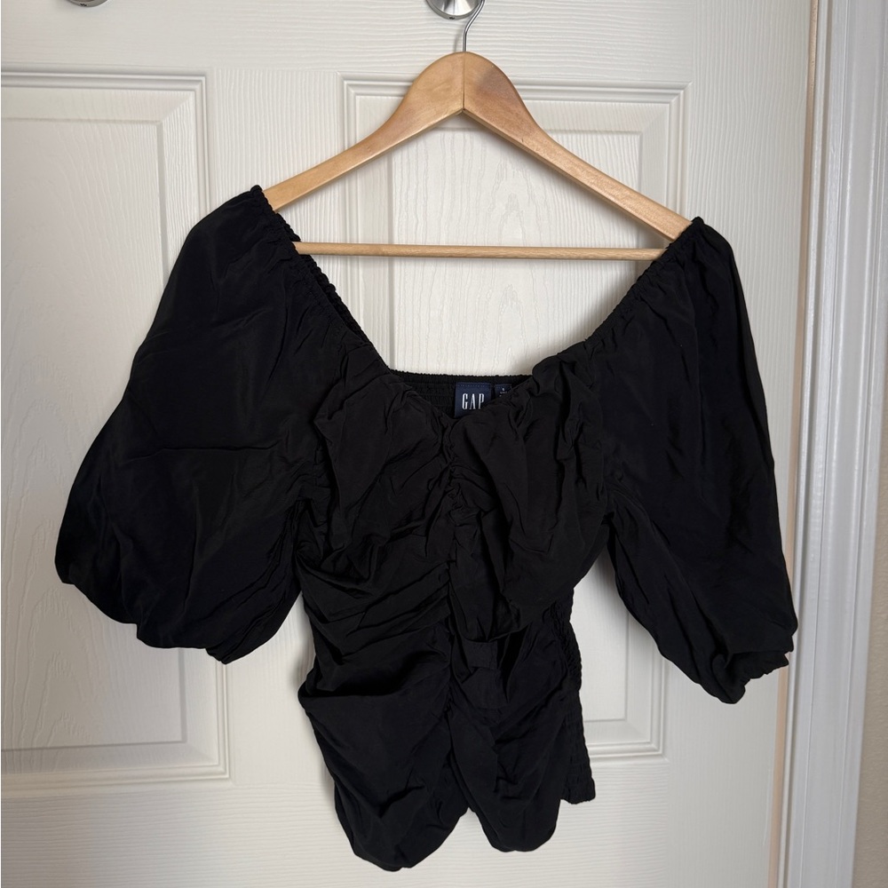 GAP Women's Elegant Black Puff Sleeve Blouse